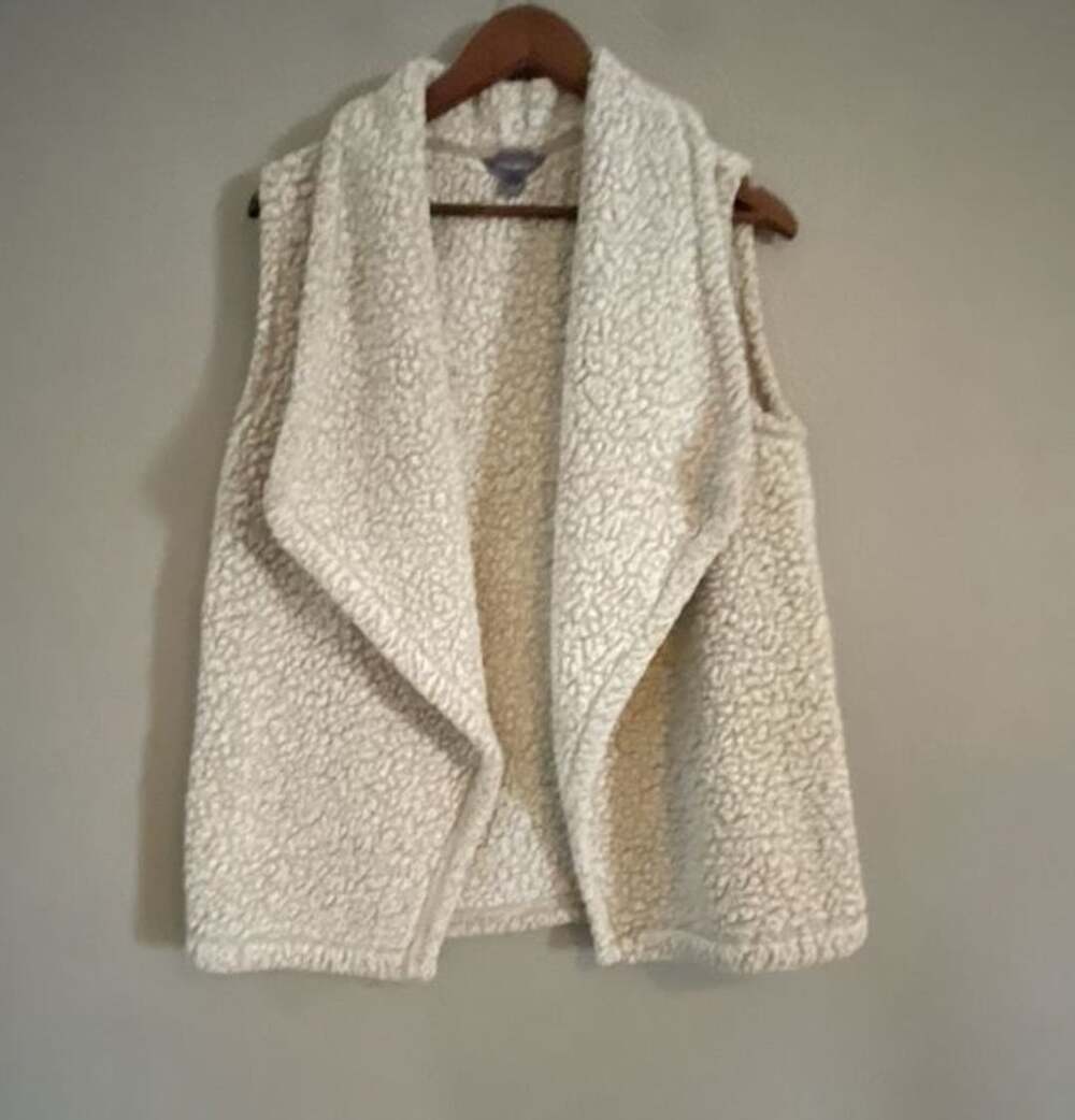 Eddie Bauer Women's Ivory Sherpa Fleece Open Front Vest